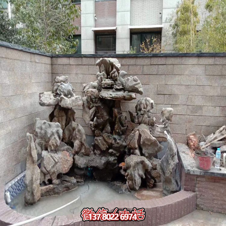 私家庭院小型池塘靈璧石假山景觀設(shè)計(jì)