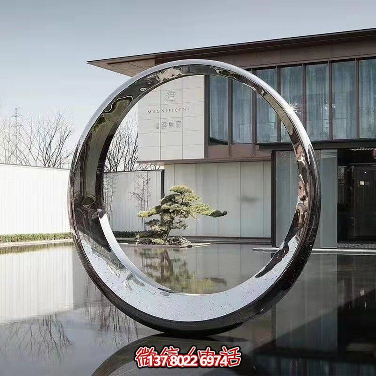 精美幾何雕塑不銹鋼鏡面圓環(huán)會(huì)所廣場(chǎng)戶(hù)外裝飾