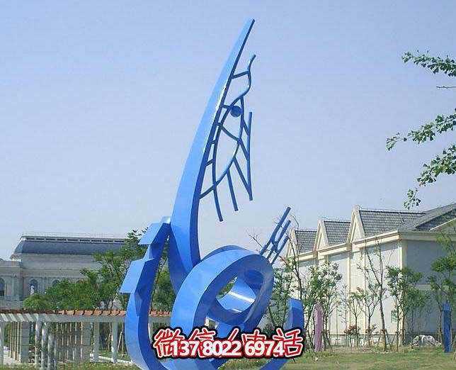 藍(lán)色不銹鋼魚(yú)雕塑，簡(jiǎn)約裝飾街道