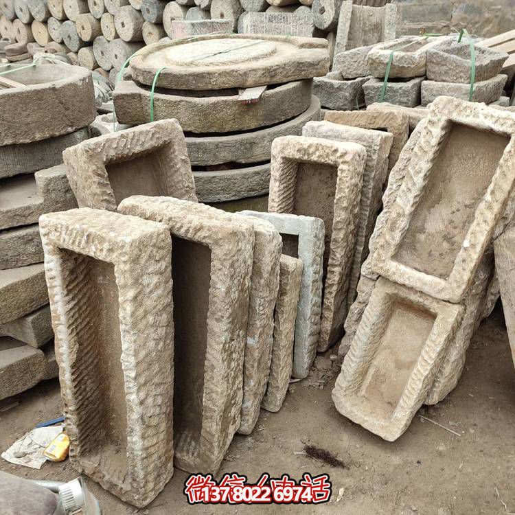 經(jīng)典石雕老石槽，點綴青石園林景觀