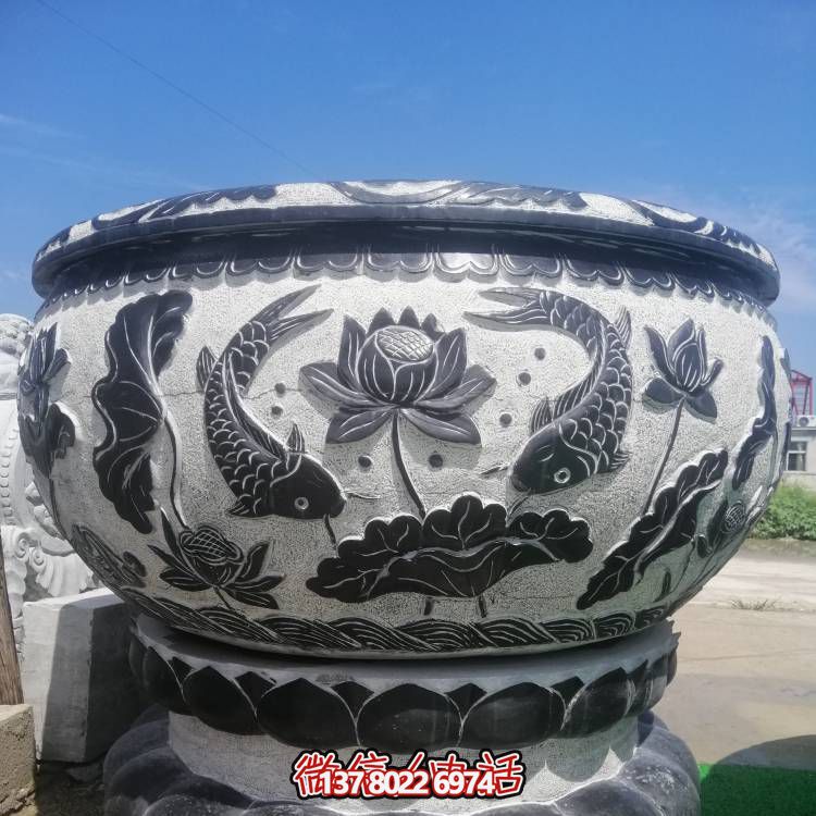 復(fù)古石雕圓形花盆流水石缸魚(yú)缸