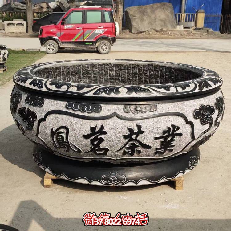 仿古青石荷花水缸，配合庭院戶外，點綴人間養(yǎng)魚園