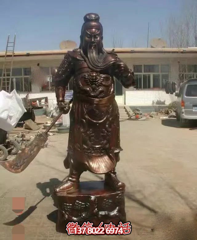 企業(yè)大型仿銅景觀關公雕塑玻璃鋼