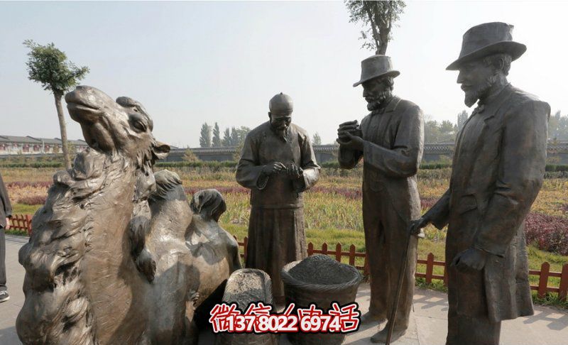 廣場(chǎng)銅雕買(mǎi)茶葉的人物茶雕塑