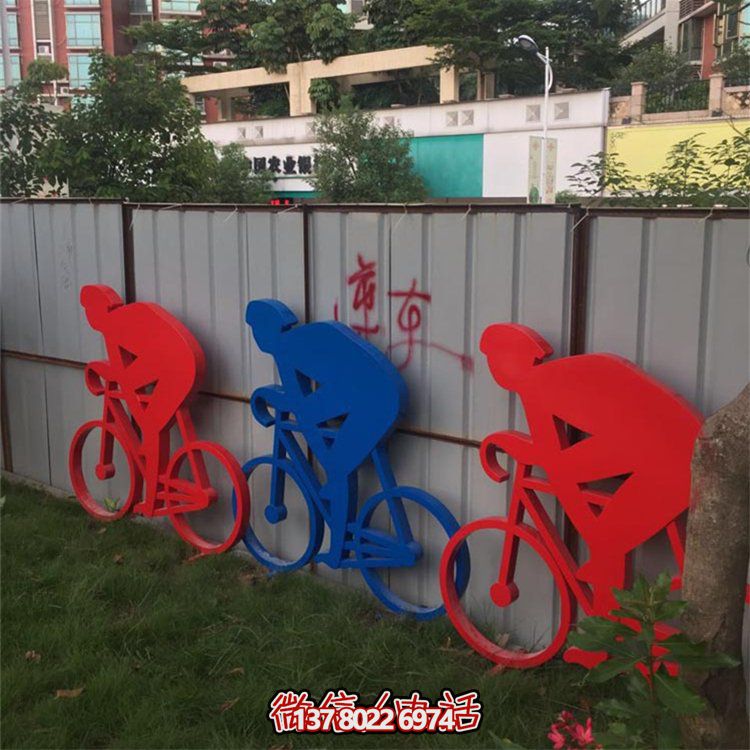 戶外不銹鋼抽象騎自行車(chē)的人物雕塑
