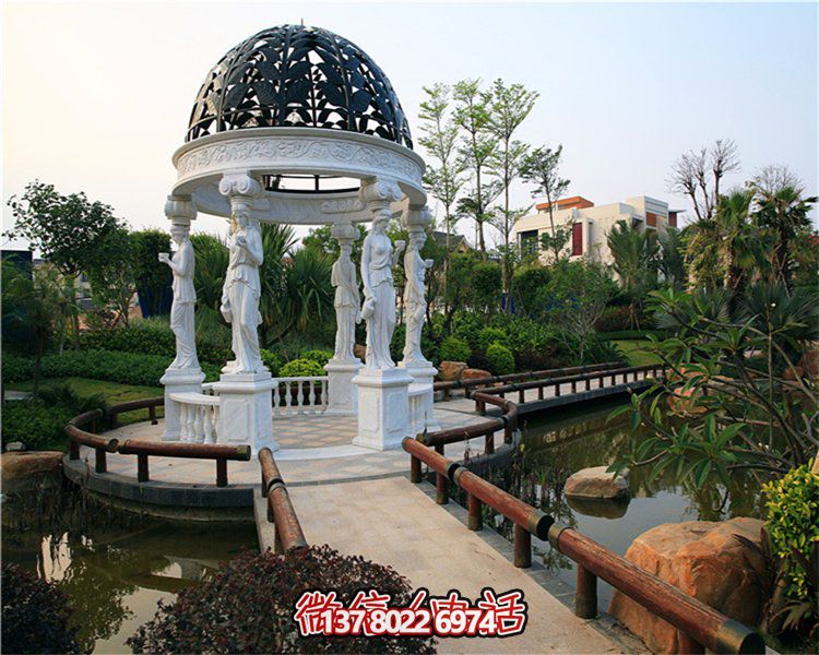 別墅園林戶(hù)外裝飾漢白玉雕刻西方人物石柱圓頂歐式?jīng)鐾? title=