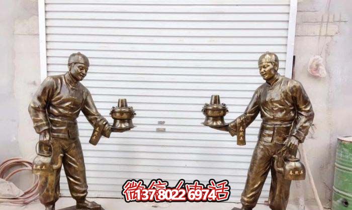 火鍋雕塑-飯店門(mén)口賣(mài)火鍋人物彩繪玻璃鋼仿銅雕塑